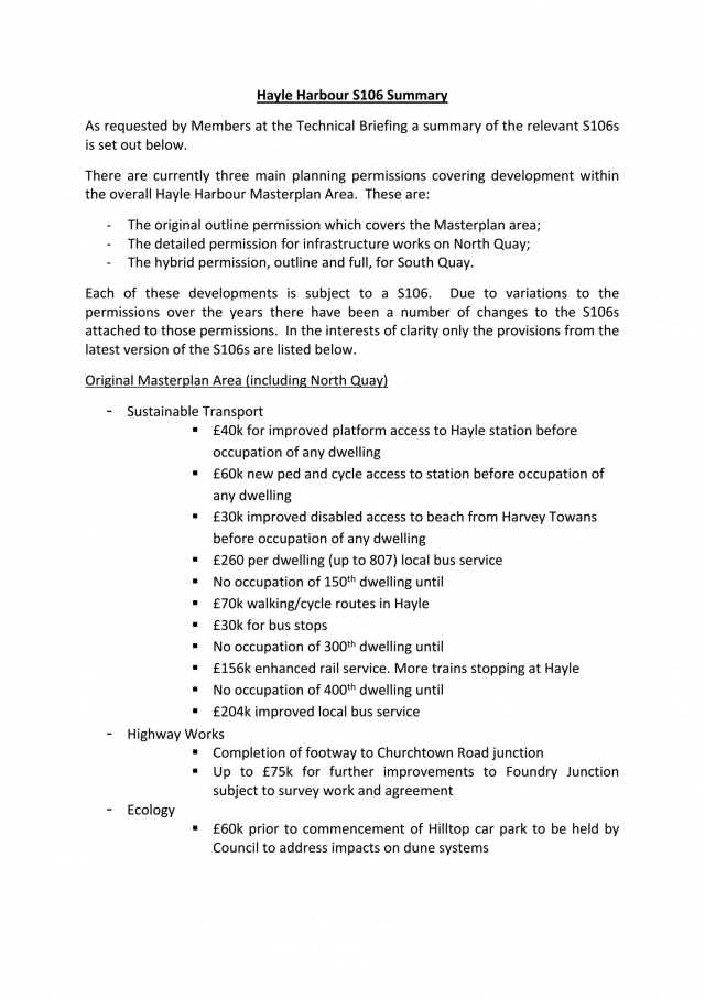 Page 1 | Hayle Harbour S106 Summary Page 1 | Hayle Harbour S106 Summary